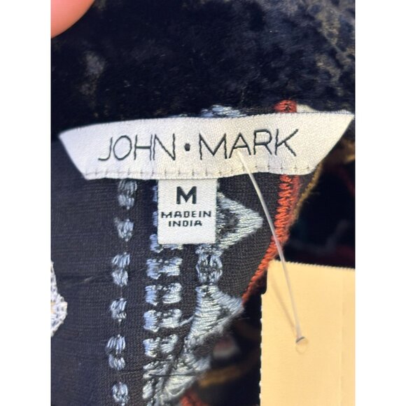 John Mark Black Velvet Embroidered Floral Button-Down Blouse With Patterned Back - Picture 6 of 7